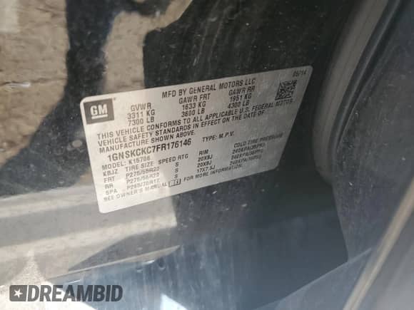 2015 Chevrolet Tahoe LTZ with VIN 1GNSKCKC7FR176146, listed as a Copart auction lot 81622175 with 226,795 mi miles and Salvage title. Bid and sale history available at DreamBid. Image 12.