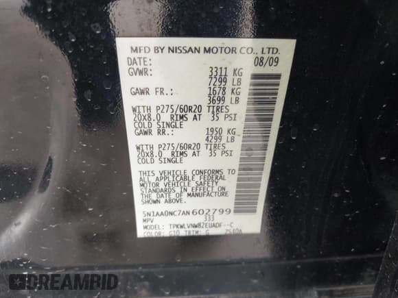 ✅ 2010 Nissan Armada Titanium • VIN: 5N1AA0NC7AN602799 • Lot: 41874564. Listed on IAAI with 211,409 mi. Free auction sales archive from the USA and detailed vehicle history report at DreamBid. Image 9.