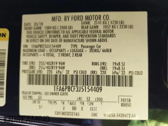 ✅ 2018 Ford Mustang GT • VIN: 1FA6P8CF3J5154409 • Lot: 41688723. Listed on IAAI with 119,562 mi. Free auction sales archive from the USA and detailed vehicle history report at DreamBid. Image 9.