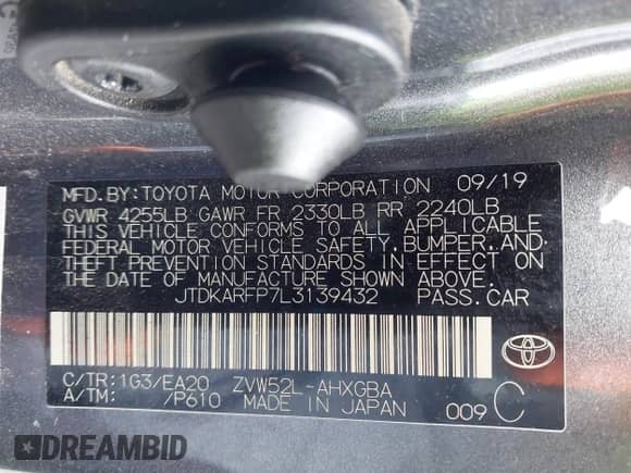 2020 Toyota Prius LE z VIN JTDKARFP7L3139432, wystawiony jako IAAI lot #43411076 z przebiegiem 168 456 mil mil oraz . Historia ofert i sprzedaży dostępna na DreamBid. Obrazek 9.