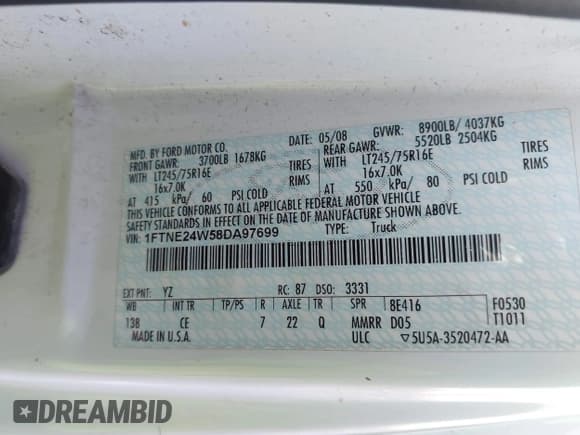 ✅ 2008 Ford Econoline Cargo Commercial • VIN: 1FTNE24W58DA97699 • Lot: 43768686. Wystawiony na IAAI z przebiegiem 195 181 mil. Bezpłatny archiwum sprzedaży aukcyjnych z USA i szczegółowy raport historii pojazdu na DreamBid. Zdjęcie 9.