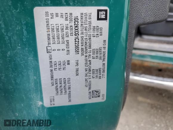 ✅ 2012 Chevrolet Silverado 2500HD LT • VIN: 1GC2KXCG1CZ236581 • Lot: 59507585. Wystawiony na Copart z przebiegiem 126 176 mil. Bezpłatny archiwum sprzedaży aukcyjnych z USA i szczegółowy raport historii pojazdu na DreamBid. Zdjęcie 12.