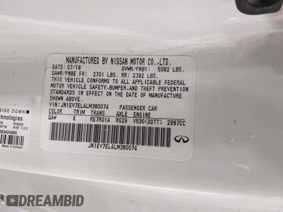 ✅ 2020 Infiniti Q60 Luxe • VIN: JN1EV7EL4LM380074 • Лот: 42585934. Опубликован ранее на IAAI с пробегом 77 945 миль. Бесплатный доступ к архиву аукционных продаж из США и подробный отчёт об истории автомобиля на DreamBid. Изображение 9.