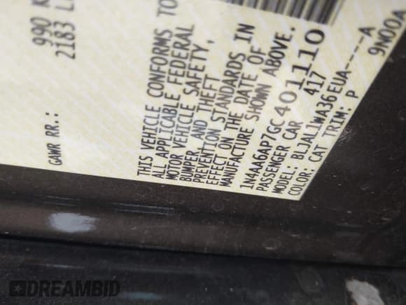 ✅ 2016 Nissan Maxima S • VIN: 1N4AA6AP7GC401110 • Lot: 42653301. Listed on IAAI with 76,609 mi. Free auction sales archive from the USA and detailed vehicle history report at DreamBid. Image 9.