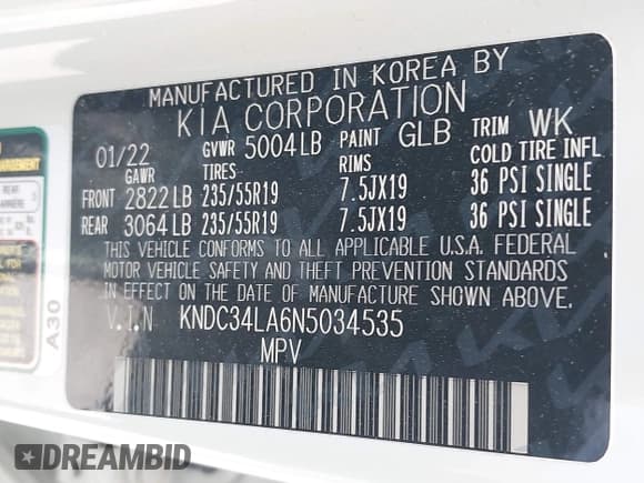 ✅ 2022 Kia EV6 Wind • VIN: KNDC34LA6N5034535 • Лот: 42563207. Опубликован ранее на IAAI с пробегом 46 747 миль. Бесплатный доступ к архиву аукционных продаж из США и подробный отчёт об истории автомобиля на DreamBid. Изображение 9.