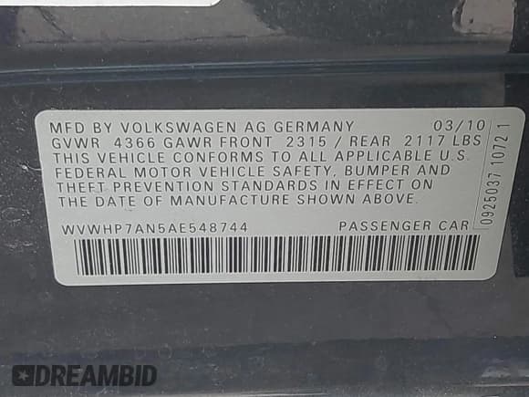 ✅ 2010 Volkswagen CC Luxury • VIN: WVWHP7AN5AE548744 • Lot: 43680934. Wystawiony na IAAI z przebiegiem 115 148 mil. Bezpłatny archiwum sprzedaży aukcyjnych z USA i szczegółowy raport historii pojazdu na DreamBid. Zdjęcie 9.