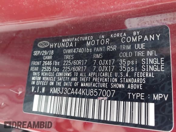 ✅ 2019 Hyundai Tucson Value • VIN: KM8J3CA44KU857007 • Лот: 43064152. Опубликован ранее на IAAI с пробегом 234 777 миль. Бесплатный доступ к архиву аукционных продаж из США и подробный отчёт об истории автомобиля на DreamBid. Изображение 9.