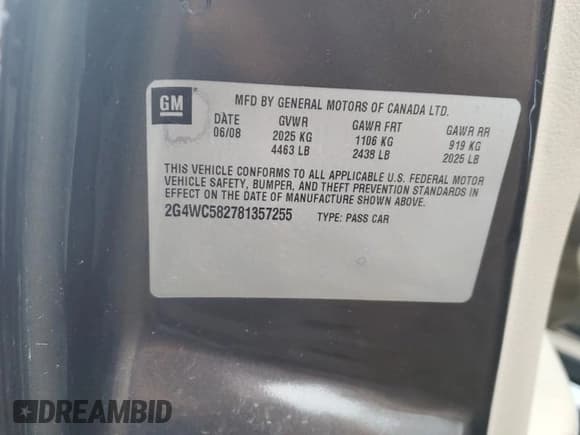 ✅ 2008 Buick LaCrosse CX • VIN: 2G4WC582781357255 • Lot: 69157024. Wystawiony na Copart z przebiegiem 160 004 mil. Bezpłatny archiwum sprzedaży aukcyjnych z USA i szczegółowy raport historii pojazdu na DreamBid. Zdjęcie 12.