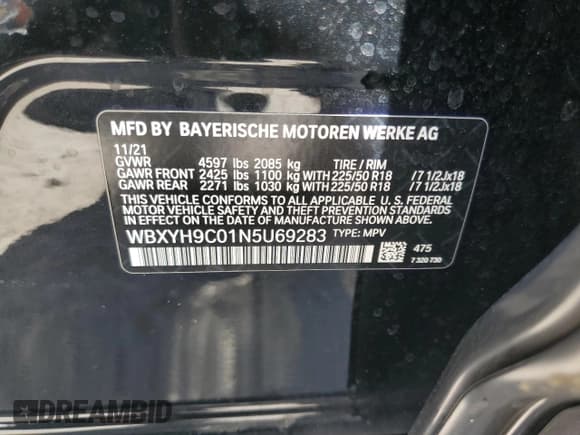 ✅ 2022 BMW X2 sDrive28i • VIN: WBXYH9C01N5U69283 • Lot: 60733375. Listed on Copart with 33,532 mi. Free auction sales archive from the USA and detailed vehicle history report at DreamBid. Image 13.