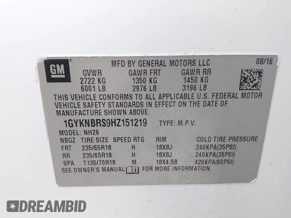 ✅ 2017 Cadillac XT5 Luxury FWD • VIN: 1GYKNBRS9HZ151219 • Лот: 42200935. Опубликован ранее на IAAI с пробегом 86 069 миль. Бесплатный доступ к архиву аукционных продаж из США и подробный отчёт об истории автомобиля на DreamBid. Изображение 9.