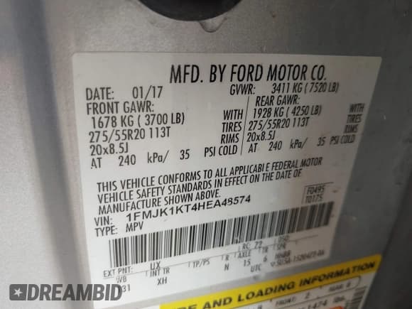 ✅ 2017 Ford Expedition Max Limited • VIN: 1FMJK1KT4HEA48574 • Lot: 42883739. Wystawiony na IAAI z przebiegiem 106 821 mil. Bezpłatny archiwum sprzedaży aukcyjnych z USA i szczegółowy raport historii pojazdu na DreamBid. Zdjęcie 9.