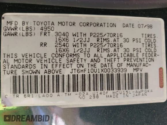 ✅ 1999 Lexus RX 300 • VIN: JT6HF10U1X0033939 • Lot: 43581585. Wystawiony na IAAI z przebiegiem 350 380 mil. Bezpłatny archiwum sprzedaży aukcyjnych z USA i szczegółowy raport historii pojazdu na DreamBid. Zdjęcie 9.