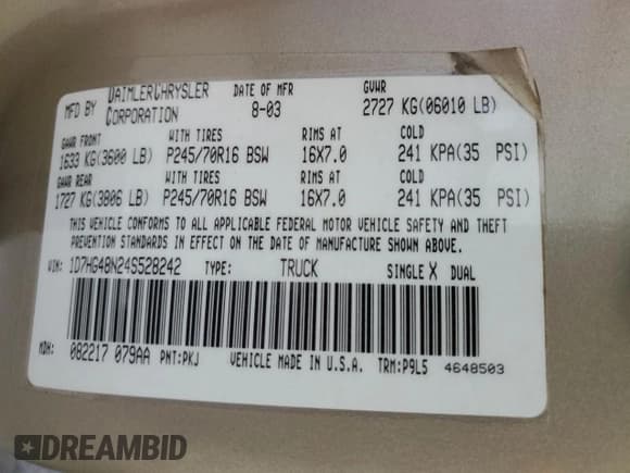 ✅ 2004 Dodge Dakota SLT • VIN: 1D7HG48N24S528242 • Lot: 52423025. Wystawiony na Copart z przebiegiem 113 786 mil. Bezpłatny archiwum sprzedaży aukcyjnych z USA i szczegółowy raport historii pojazdu na DreamBid. Zdjęcie 14.