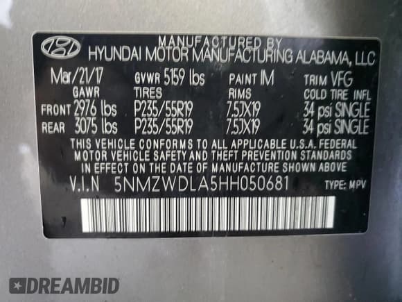 ✅ 2017 Hyundai Santa Fe Ultimate • VIN: 5NMZWDLA5HH050681 • Лот: 49604424. Опубликован ранее на Copart с пробегом 60 896 миль. Бесплатный доступ к архиву аукционных продаж из США и подробный отчёт об истории автомобиля на DreamBid. Изображение 13.