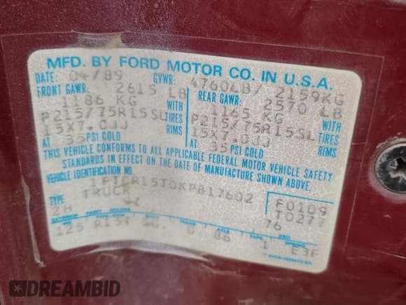 ✅ 1989 Ford Ranger • VIN: 1FTCR15T0KPB17602 • Lot: 44676344. Listed on Copart with 1,206 mi. Free auction sales archive from the USA and detailed vehicle history report at DreamBid. Image 12.