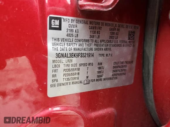 ✅ 2015 Chevrolet Captiva Sport LT • VIN: 3GNAL3EK9FS521914 • Lot: 60516155. Wystawiony na Copart z przebiegiem 125 684 mil. Bezpłatny archiwum sprzedaży aukcyjnych z USA i szczegółowy raport historii pojazdu na DreamBid. Zdjęcie 12.