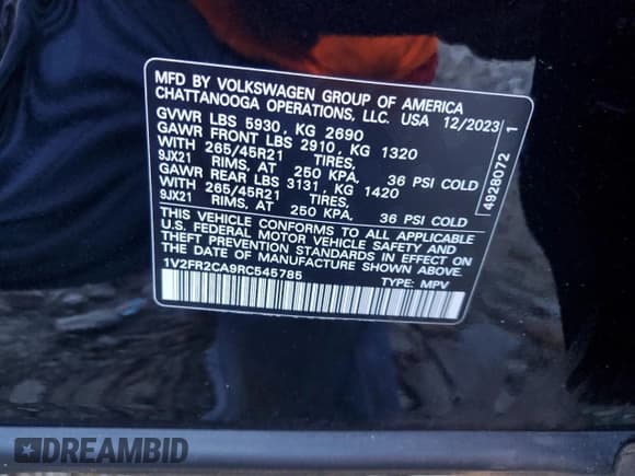 ✅ 2024 Volkswagen Atlas SEL Premium R-Line • VIN: 1V2FR2CA9RC545785 • Lot: 71038735. Listed on Copart with 34,742 mi. Free auction sales archive from the USA and detailed vehicle history report at DreamBid. Image 13.