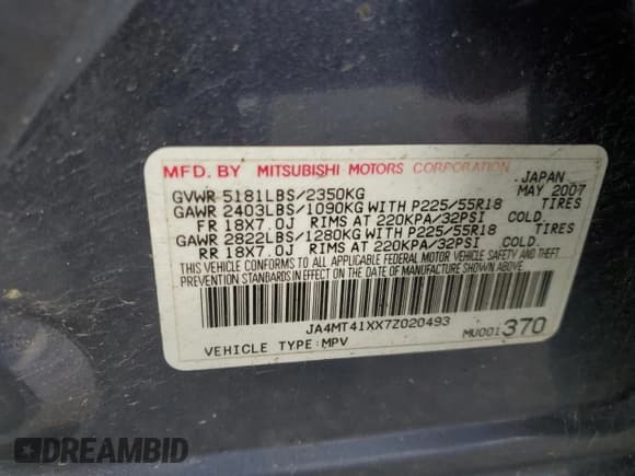 ✅ 2007 Mitsubishi Outlander XLS • VIN: JA4MT41XX7Z020493 • Lot: 51806845. Wystawiony na Copart z przebiegiem 196 539 mil. Bezpłatny archiwum sprzedaży aukcyjnych z USA i szczegółowy raport historii pojazdu na DreamBid. Zdjęcie 15.