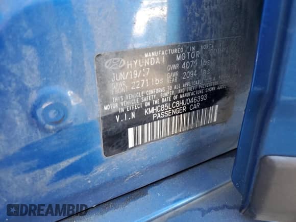 2017 Hyundai Ioniq Limited z VIN KMHC85LC8HU046393, wystawiony jako Copart lot #77096884 z przebiegiem 139 140 mil mil oraz Szkoda całkowita • Salvage title. Historia ofert i sprzedaży dostępna na DreamBid. Obrazek 12.