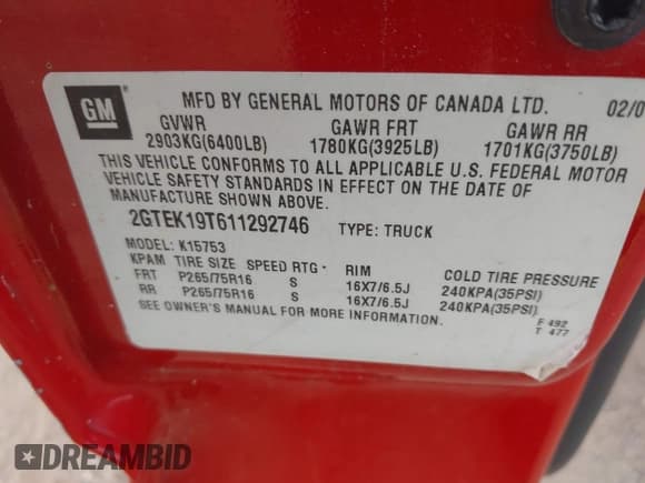 ✅ 2001 GMC Sierra 1500 SLE • VIN: 2GTEK19T611292746 • Лот: 42911072. Опубликован ранее на IAAI с пробегом 207 672 миль. Бесплатный доступ к архиву аукционных продаж из США и подробный отчёт об истории автомобиля на DreamBid. Изображение 9.