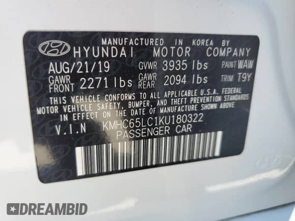 2019 Hyundai Ioniq Blue z VIN KMHC65LC1KU180322, wystawiony jako Copart lot #59699744 z przebiegiem 86 901 mil mil oraz Szkoda całkowita • Salvage title. Historia ofert i sprzedaży dostępna na DreamBid. Obrazek 13.