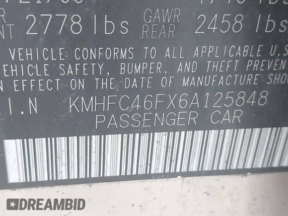 2006 Hyundai Azera SE с VIN KMHFC46FX6A125848, выставлен на аукционе IAAI как лот 42195041 с пробегом 147 596 миль миль и . История ставок и продаж доступна на DreamBid. Изображение 9.