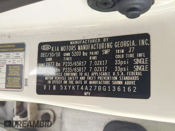 ✅ 2011 Kia Sorento LX • VIN: 5XYKT4A27BG136162 • Lot: 43101234. Listed on IAAI with 191,945 mi. Free auction sales archive from the USA and detailed vehicle history report at DreamBid. Image 9.