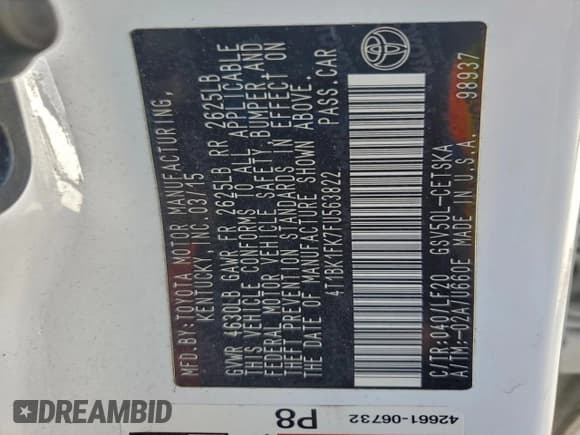 ✅ 2015 Toyota Camry XSE • VIN: 4T1BK1FK7FU563822 • Лот: 94059765. Опубликован ранее на Copart с пробегом 115 542 миль. Бесплатный доступ к архиву аукционных продаж из США и подробный отчёт об истории автомобиля на DreamBid. Изображение 12.