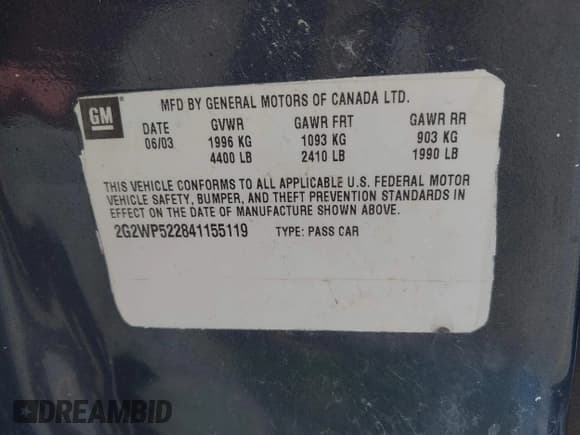 ✅ 2007 Pontiac Grand Prix • VIN: 2G2WP552671161422 • Lot: 42942702. Listed on IAAI with 176,983 mi. Free auction sales archive from the USA and detailed vehicle history report at DreamBid. Image 9.