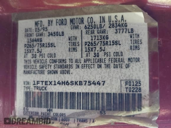 ✅ 1995 Ford F-150 • VIN: 1FTEX14H6SKB75447 • Lot: 40212118. Wystawiony na IAAI z przebiegiem 205 880 mil. Bezpłatny archiwum sprzedaży aukcyjnych z USA i szczegółowy raport historii pojazdu na DreamBid. Zdjęcie 9.