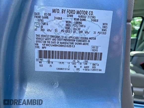 ✅ 2008 Ford Escape Hybrid • VIN: 1FMCU49H38KD32513 • Lot: 97445345. Wystawiony na Copart z przebiegiem 223 211 mil. Bezpłatny archiwum sprzedaży aukcyjnych z USA i szczegółowy raport historii pojazdu na DreamBid. Zdjęcie 10.