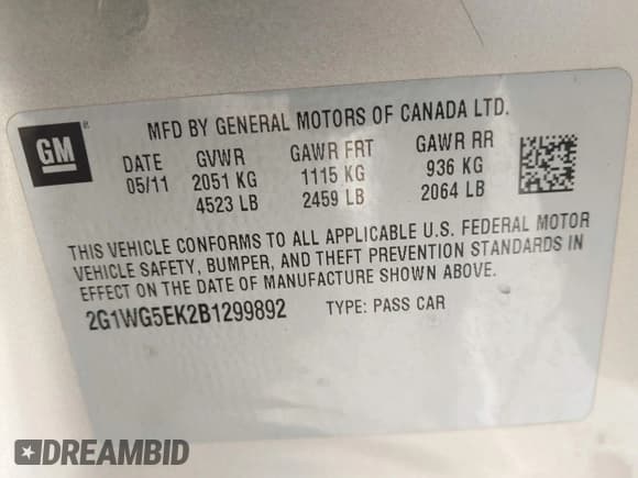 ✅ 2011 Chevrolet Impala LT Fleet • VIN: 2G1WG5EK2B1299892 • Лот: 42141206. Опубликован ранее на IAAI с пробегом 206 095 миль. Бесплатный доступ к архиву аукционных продаж из США и подробный отчёт об истории автомобиля на DreamBid. Изображение 9.