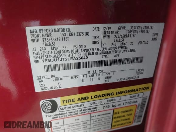 ✅ 2020 Ford Expedition XLT • VIN: 1FMJU1JT2LEA25640 • Лот: 43021862. Опубликован ранее на IAAI с пробегом 123 452 миль. Бесплатный доступ к архиву аукционных продаж из США и подробный отчёт об истории автомобиля на DreamBid. Изображение 9.