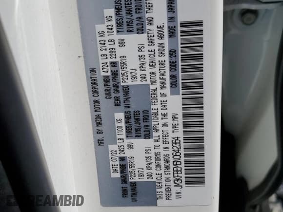 ✅ 2022 Mazda CX-5 S Premium Plus • VIN: JM3KFBEM6N0642364 • Lot: 60361005. Wystawiony na Copart z przebiegiem 17 421 mil. Bezpłatny archiwum sprzedaży aukcyjnych z USA i szczegółowy raport historii pojazdu na DreamBid. Zdjęcie 13.