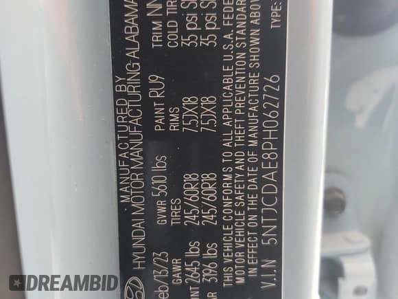 2023 Hyundai Santa Cruz SEL с VIN 5NTJCDAE8PH062726, выставлен на аукционе Copart как лот 59687654 с пробегом 15 792 миль миль и Чистый • Clean title. История ставок и продаж доступна на DreamBid. Изображение 12.