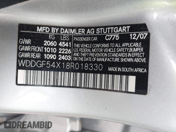 ✅ 2008 Mercedes-Benz C 300 Sport • VIN: WDDGF54X18R018330 • Lot: 43807633. Listed on IAAI with 89,729 mi. Free auction sales archive from the USA and detailed vehicle history report at DreamBid. Image 9.