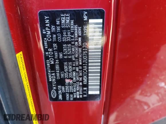 2018 Hyundai Kona SE with VIN KM8K1CAA1JU076170, listed as a Copart auction lot 68597492 with 77,686 mi miles and . Bid and sale history available at DreamBid. Image 13.