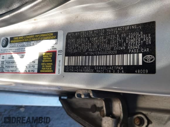 ✅ 2013 Toyota Avalon XLE • VIN: 4T1BK1EB6DU039320 • Lot: 43501182. Listed on IAAI with 276,079 mi. Free auction sales archive from the USA and detailed vehicle history report at DreamBid. Image 9.