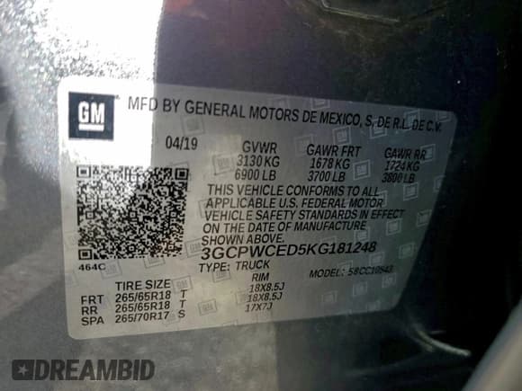 ✅ 2019 Chevrolet Silverado 1500 LT • VIN: 3GCPWCED5KG181248 • Lot: 92752555. Wystawiony na Copart z przebiegiem 41 595 mil. Bezpłatny archiwum sprzedaży aukcyjnych z USA i szczegółowy raport historii pojazdu na DreamBid. Zdjęcie 12.