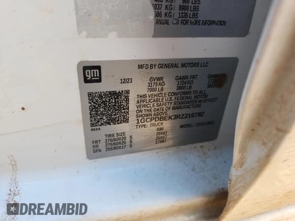 ✅ 2024 Chevrolet Silverado 1500 Custom • VIN: 1GCPDBEK3RZ216782 • Lot: 87041315. Wystawiony na Copart z przebiegiem 62 825 mil. Bezpłatny archiwum sprzedaży aukcyjnych z USA i szczegółowy raport historii pojazdu na DreamBid. Zdjęcie 12.