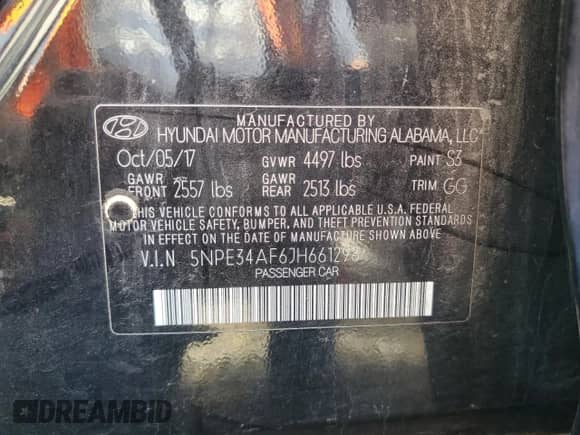 2018 Hyundai Sonata SEL with VIN 5NPE34AF6JH661298, listed as a Copart auction lot 82359375 with 93,179 mi miles and Salvage title. Bid and sale history available at DreamBid. Image 12.