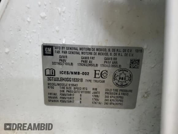 ✅ 2016 GMC Sierra 1500 • VIN: 3GTU2LEH0GG183918 • Лот: 45302025. Опубликован ранее на Copart с пробегом 147 904 миль. Бесплатный доступ к архиву аукционных продаж из США и подробный отчёт об истории автомобиля на DreamBid. Изображение 13.