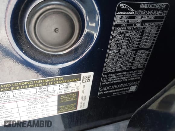 ✅ 2022 Jaguar F-Pace S • VIN: SADCJ2EX4NA700492 • Lot: 42702992. Listed on IAAI with 24,716 mi. Free auction sales archive from the USA and detailed vehicle history report at DreamBid. Image 9.