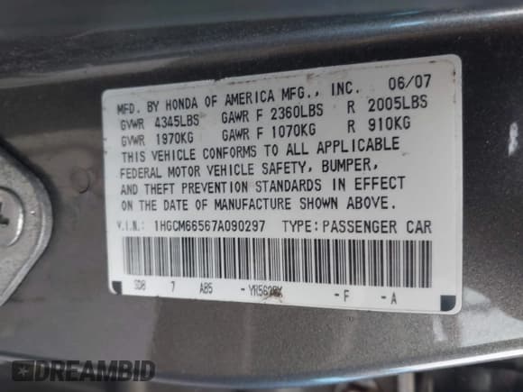 ✅ 2007 Honda Accord EX-L • VIN: 1HGCM66567A090297 • Lot: 43843625. Wystawiony na IAAI z przebiegiem 245 534 mil. Bezpłatny archiwum sprzedaży aukcyjnych z USA i szczegółowy raport historii pojazdu na DreamBid. Zdjęcie 9.