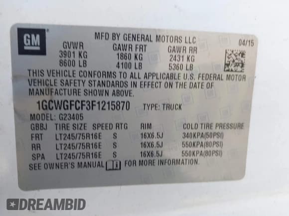 ✅ 2015 Chevrolet Express Cargo • VIN: 1GCWGFCF3F1215870 • Lot: 43807752. Listed on IAAI with 196,987 mi. Free auction sales archive from the USA and detailed vehicle history report at DreamBid. Image 9.