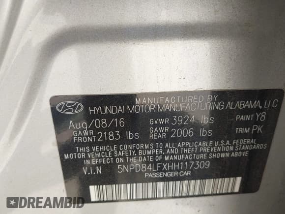 ✅ 2017 Hyundai Elantra Value Edition • VIN: 5NPD84LFXHH117309 • Lot: 42345064. Listed on IAAI with 144,901 mi. Free auction sales archive from the USA and detailed vehicle history report at DreamBid. Image 9.