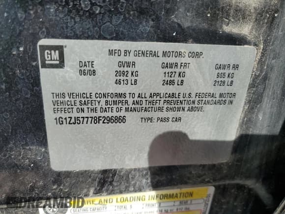 ✅ 2008 Chevrolet Malibu 2LT • VIN: 1G1ZJ57778F296866 • Lot: 68457244. Listed on Copart with 146,214 mi. Free auction sales archive from the USA and detailed vehicle history report at DreamBid. Image 12.