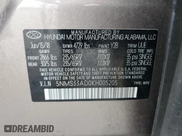 ✅ 2019 Hyundai Santa Fe SEL • VIN: 5NMS33AD0KH005205 • Лот: 46968003. Опубликован ранее на Copart с пробегом 62 270 миль. Бесплатный доступ к архиву аукционных продаж из США и подробный отчёт об истории автомобиля на DreamBid. Изображение 14.