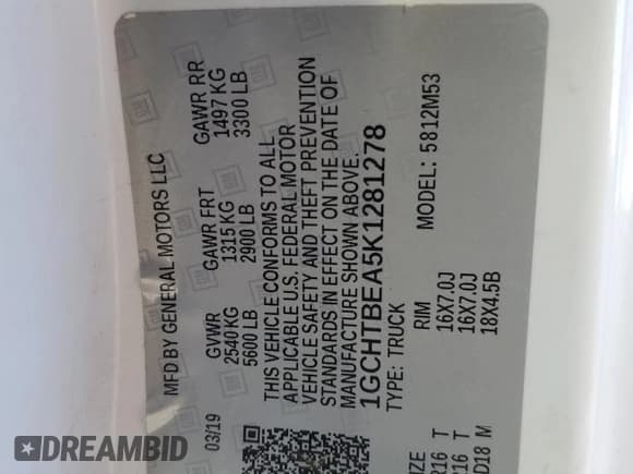 ✅ 2019 Chevrolet Colorado 4WD Work Truck • VIN: 1GCHTBEA5K1281278 • Лот: 73206004. Опубликован ранее на Copart с пробегом 118 754 миль. Бесплатный доступ к архиву аукционных продаж из США и подробный отчёт об истории автомобиля на DreamBid. Изображение 12.