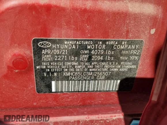 2021 Hyundai Ioniq SEL с VIN KMHC85LC3MU256507, выставлен на аукционе Copart как лот 72574664 с пробегом 33 069 миль миль и Списание • Salvage title. История ставок и продаж доступна на DreamBid. Изображение 12.